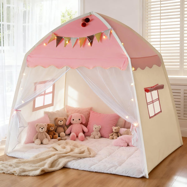 Kids Play Tent Indoor Teepee: Princess Castle Reading Nook with Mat Lights