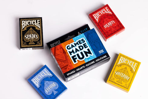 Bicycle 4 Playing Card Games in 1: Euchre, Hearts, Spades, and Solitaire Card Game Pack