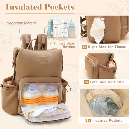 Backpack Backpack 12 miss fong Diaper Bag - Baby Diaper Bag Neoprene Bag Large Capacity Neoprene with Diaper Changing