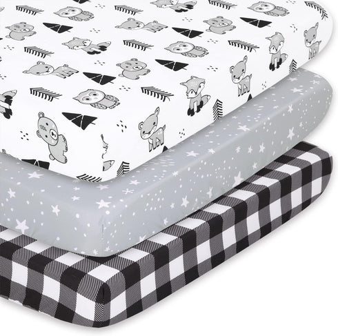 The Peanutshell Mini Crib Sheet Set: 3 Pack for Pack n Play, Playard, Playpen, Mini Crib - Woodland Animals Multiuse