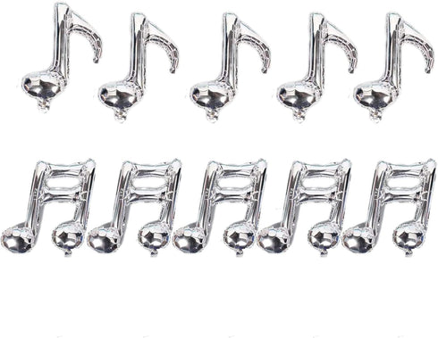 10 PCS Musical Note Aluminum Foil Balloons, Guitar Silver Happy Birthday Music Party Decorations