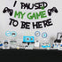 I Paused My Game To Be Here Banner, Glitter Gamer Theme Party Decoration Sign for Kids Video Game Birthday Parties
