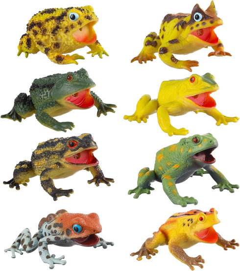 8pcs JOKFEICE Realistic Soft Frog Toys - Large Floating Squeaking Tree Frog Figurines for Science Projects, Educational