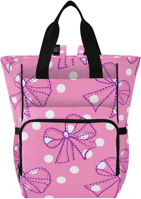 Jihqo Diaper Bag Backpack Pink Polka Dots Bows Travel Diaper Bags for Women,