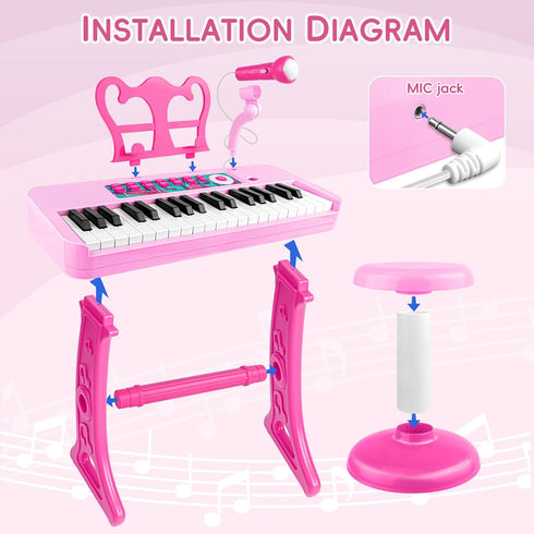 Amy&Benton 37 Keys Piano Toy for Girls 3-7, Birthday Gift with Stood, Pink Music Keyboard