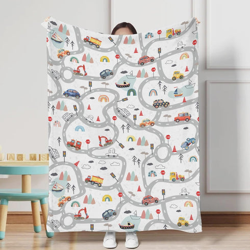 Cartoon Road Car Vehicles Baby Blanket for Boy Girl City Roadway Truck Boat Mountain Forest Rainbow Flannel Receiving Blanket Soft Swaddle Blanket for Toddler Nursery Bed Blanket Crib Playmat 30x40 by Hwmmbh