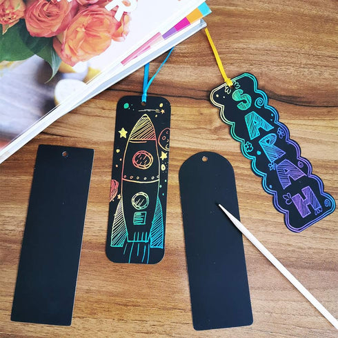 Supla 36 Sets Magic Scratch Rainbow Bookmarks Making Kit, DIY Bookmarks Bulk with Scratching Tools