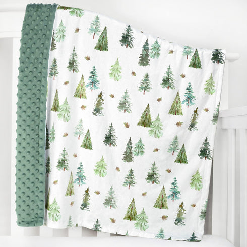 HOMRITAR Baby Blanket for Boys, Soft Lightweight Minky with Double Layer Dotted Backing, 30 x 40 Inch (Green Pine Tree)