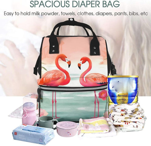 DWVTSLH Backpack Mummy Backpack Two Red Flamingos Diaper Bag Multifunction Nappy Bags Waterproof Large Capacity Travel
