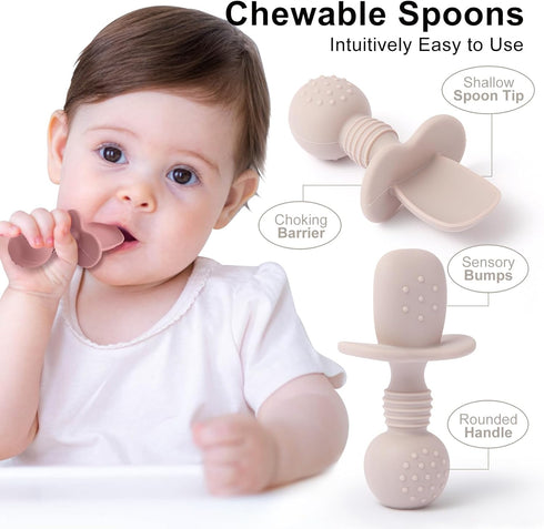 Silicone Baby Feeding Set, 2 Pack Divided Toddler Plates with Suction and Spoons, BPA Free Baby Led Weaning Supplies