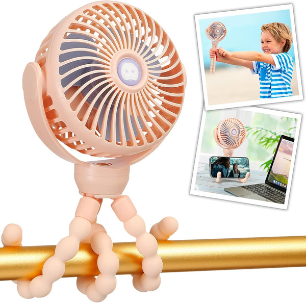 snawowo Mini Portable Baby Stroller Fan, Battery Operated Clip on Fan, Rechargeable