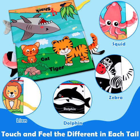 Baby Toys 0-6 Months - Tummy Time Mirror with Cloth Books & Teethers, Montessori Infant Sensory Toy for Newborns