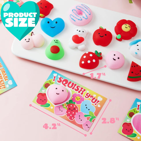 28 Packs JOYIN Valentines Day Gift Cards with Mochi Squishy Toys, Kawaii Mochi Squishy Toy to Squeeze Stress Relief