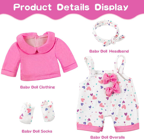 XFEYUE 12" Set,12 Inch 3+ Baby Doll with Pink Bowknot Clothing Realistic Baby Dolls with Clothes