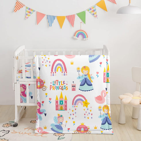Datura home 3pcs Crib Bedding Set, Crib Sheet & Crib Skirt, Watercolor Butterfly Printed