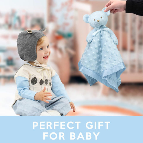 Pro Goleem Teddy Bear Lovey Baby Security Blanket, Unisex Soft Lovie Baby Gifts for Newborn Toddler, Blue 16 Inch
