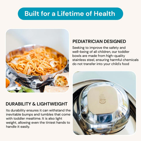 Ahimsa Stainless Steel Bowls for Kids, 12 Ounce Salad Bowls, Pediatrician Designed, Dishwasher Safe