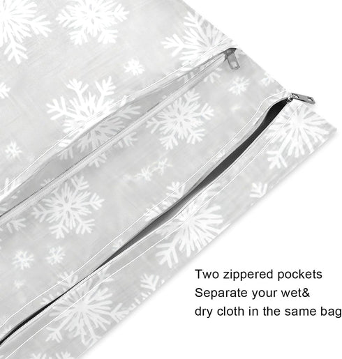 Burbuja 2 Pack, 2 Snowflakes Wet Dry Bags for Baby Cloth Diaper Waterproof Reusable Wet Bag with Zippered Pockets