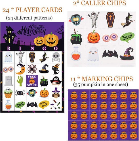 Funnlot Halloween Bingo Game for 24 Players - Party Games for Kids, School Classroom, Family Activities
