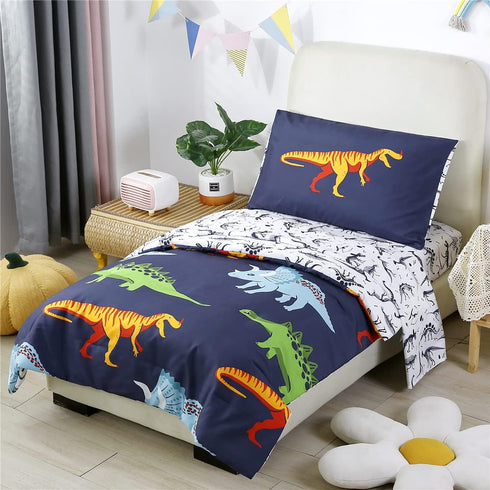 4-Piece Set Set URBONUR Toddler Bedding - Ultra Soft Cartoon Jurassic Dinosaur Print Boys Toddler Comforter - Include