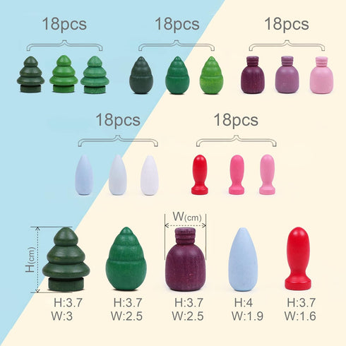 Large Set Full Rainbow Color Wooden Loose Parts Sensory Play Toys, 90PCS Rainbow Stacker Nesting Toys