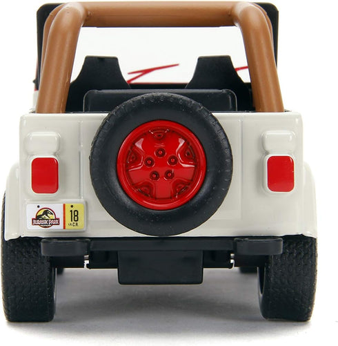 Jada Toys Jurassic World 1:32 Jeep Wrangler Die-cast Car for Kids and Adults (White/Red)