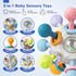 Jyusmile Baby Sensory Teething Toys Set, Montessori Baby Toys 6-12 Months, Rattle Teether & Soft Stacking Rings