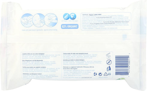 (1 Pack, 50 Natracare Organic Cotton Baby Wipes With Essential Oils of Chamomile, Apricot and Sweet Almond Oil Wipes
