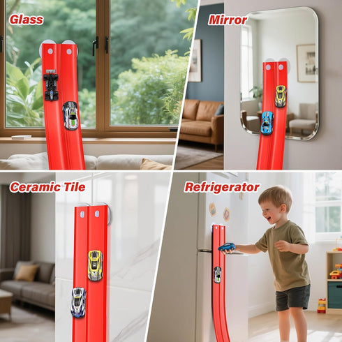 16Ft 4 8 1/64th 3 KETIEE Flex Tracks for Kids: Flexible Race Car Ramp Track with Small Racecars and Suction Cups