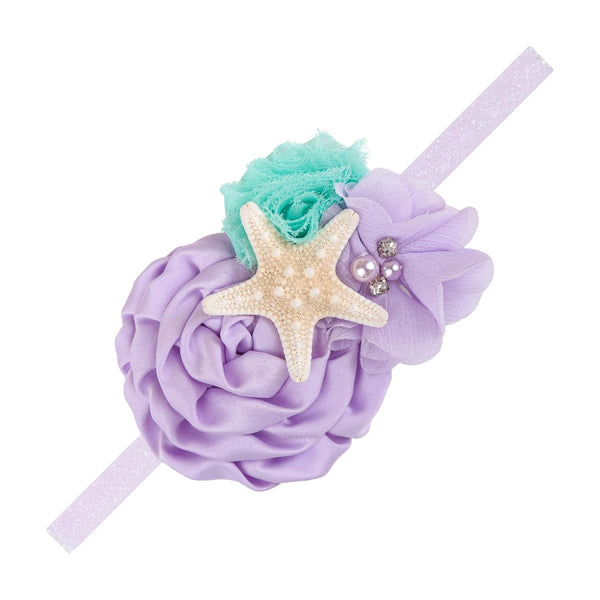 YanJie Baby Girl Mermaid Headbands - Aqua Glitter Accessories, Starfish Bows for Newborn Party, Lavender