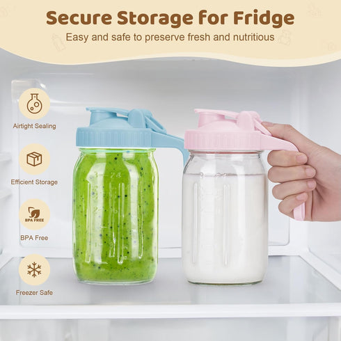 AoeJarry 32 oz Breast Milk Pitcher with Leak Proof Flip Cap & Pour Spout, Wide Mouth Mason Jars for Breast Milk Storage