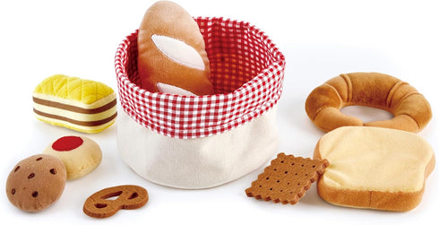 Playset Hape Toddler Bread Basket |Soft Pretend Food for Kids, Bread Toy Basket Includes Toast, Jam Cookie, Cake, Soda