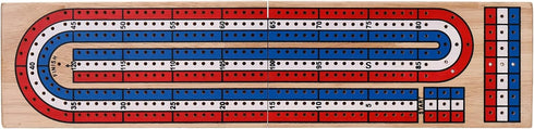 STERLING Games Folding Cribbage Board: 3 Track Wooden Board with Red White Blue Pegs for 3 Players