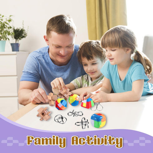 Brain Teaser Puzzles for Adults and Kids - 18Pcs Puzzle Games Set, 3D Wooden Plastic Metal IQ Test Toys