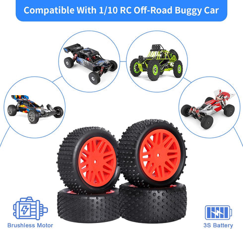 Preglued 12mm Hex Wheel Rims Rubber Tires with Foam Inserts, OD 86mm/3.38" for Traxxas Bandit WLtoys 144001 Redcat 1/10
