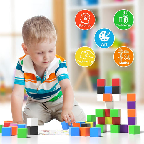 72pcs Magnetic Building Blocks for Toddlers, Large Magnet Construction Cube Toys for Kids, STEM Educational