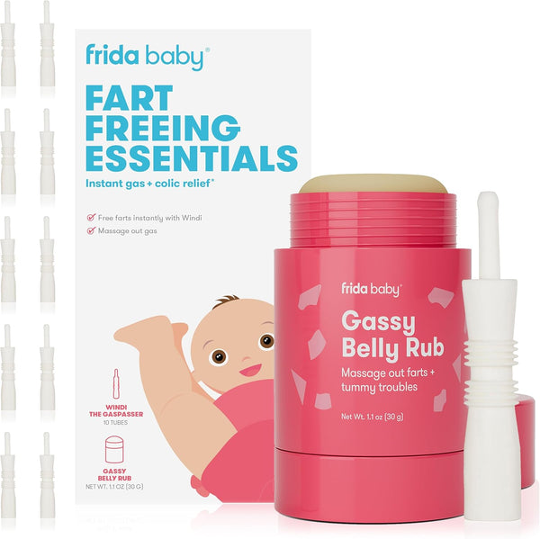 Frida Baby Fart Freeing Essentials | Instant Gas and Colic Relief | Windi Gas Passer & Gassy Belly Rub for Infants
