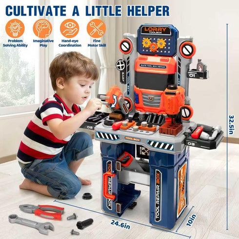 3 4 5 6 7 8, Playset, Set, 3-5 Kids Tool Bench with Electric Drill and Power Miter Saw, Construction Workbench Toys