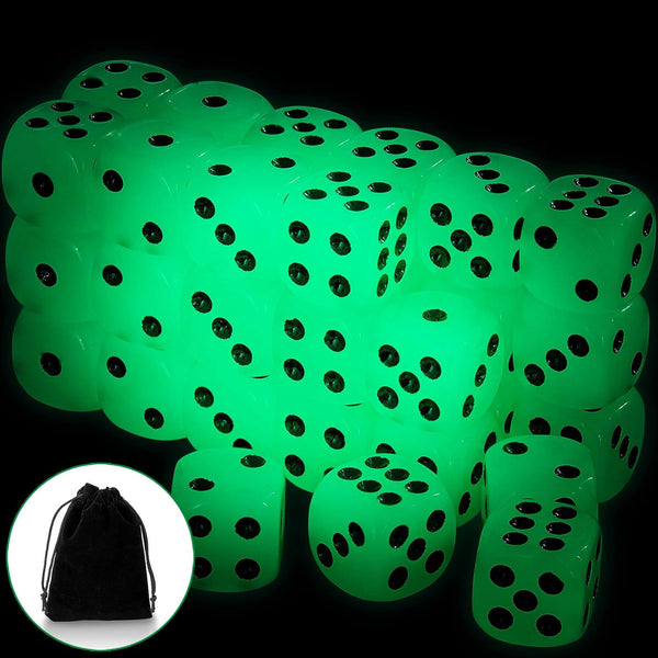 36 Pieces Glow in The Dark Dice Set, Luminous 6 Sided Dice with Black Velvet Pouches for Board Games