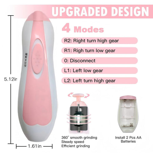 Trimmer Baby Nail File with Light Safe Electric Nail Clippers Kit for Newborn Infant Toddler Kids (Pink)