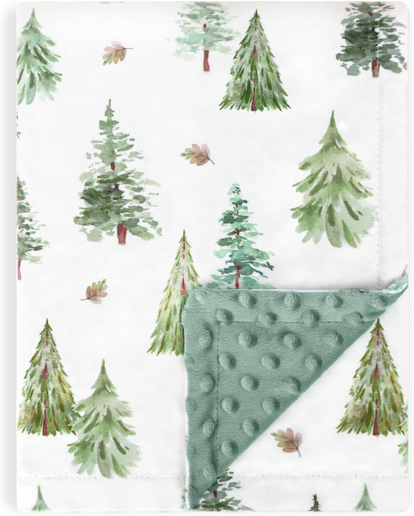 HOMRITAR Baby Blanket for Boys, Soft Lightweight Minky with Double Layer Dotted Backing, 30 x 40 Inch (Green Pine Tree)