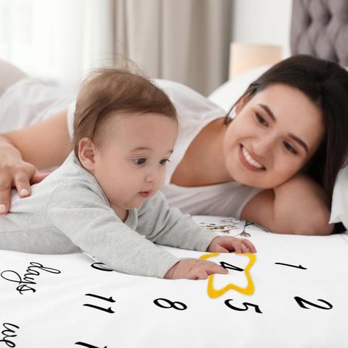 CSFOTO Flowers Baby Monthly Milestone Blanket Newborn First Year Growth Mat Baby Shower Memory Keepsake Gift Picture Recording Blanket 60"x40" with Frame by CSFOTO
