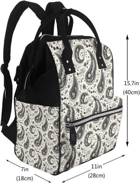 TZTTZT Backpack, Mommy Black White Paisley Pattern Print Diaper Bag Toddler Baby Girl Boy Diaper Bag for Mom Dad, Bags