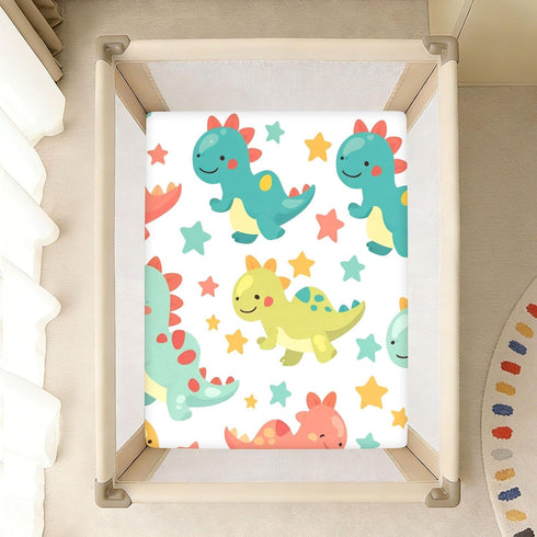 Bseiialft 52 28 Colorful Dinosaurs Stars Crib Sheets for Boys Girls Soft and Breathable Cotton Baby Sheets for Standard