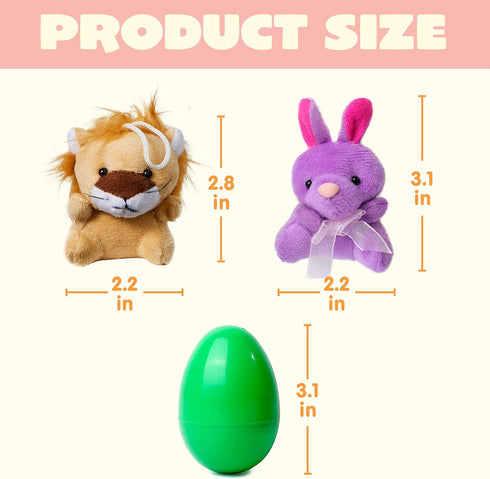 JOYIN 12 Pcs Mini Stuffed Animal Plush Toys, Prefilled Easter Eggs for Kids Egg Hunt & Party Favors