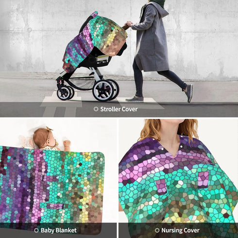 Hcpwzrf Decorative Mosaic Purple and Teal Baby Car Seat Cover & Nursing Cover - Breathable Stretch Multi-Use Cover