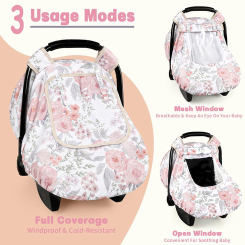 Cozy Car Seat Cover Baby, HNHUAMING Infant Car Seat Covers Canopy for Baby Girl Boy, & Windproof Newborn Carseat Covers