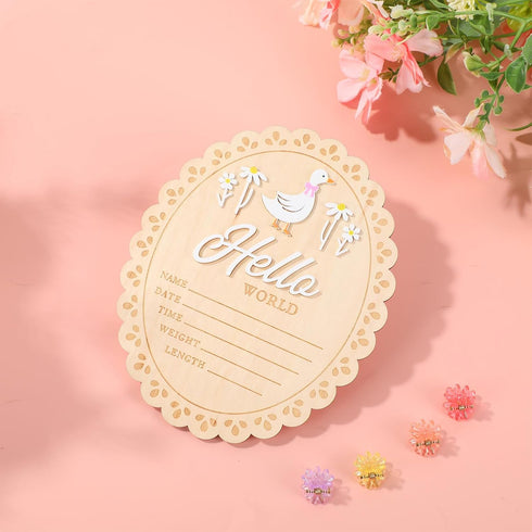 Penitue 15cm/5.91in Baby Girl Announcement Sign, Double-Sided Wooden Hello World Newborn Sign Welcome Baby Board Birth