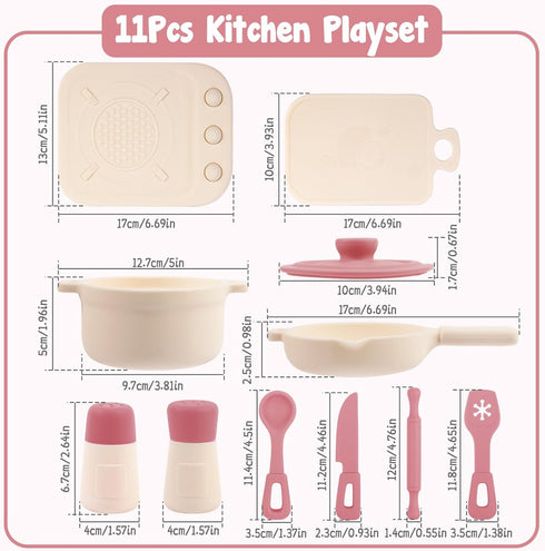 11Pcs Sets,Cooking Set 1-3,Pink TYRY.HU BPA Free Kids Play Kitchen Accessories Toy, Silicone Pretend Play Food Toys
