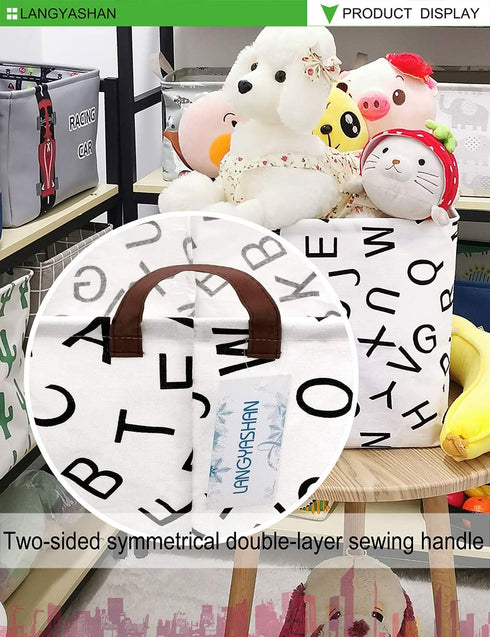 LANGYASHAN Square Storage Baskets, Waterproof Canvas Children Laundry Nursery Hamper for Shelves, Gift Baskets Toy